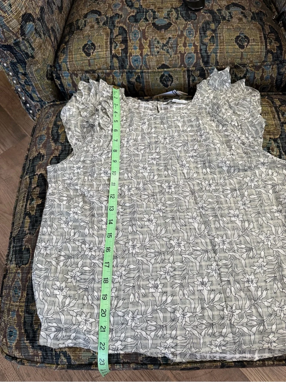 NWT Nation LTD Gray Floral Cotton Gauze Flutter Sleeve Top Medium - Picture 4 of 8
